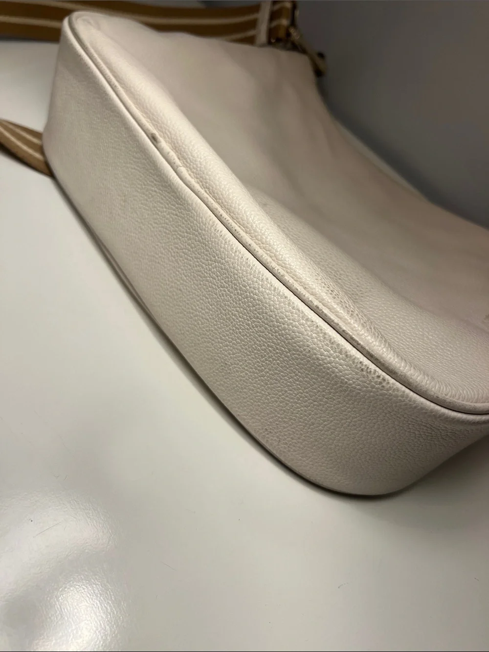 kate spade Cream Leather Crossbody with Striped Tan Strap